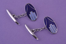 Oblong cufflinks, silver and blue in colour