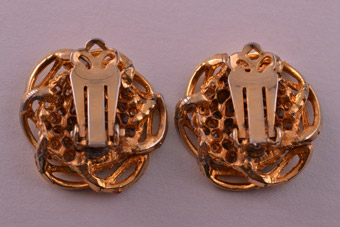 earrings clip 1950 gilt rhinestones