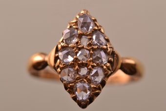 Gold Victorian Navette Ring With Diamonds 878u | Amanda Appleby