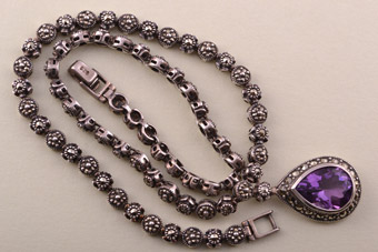 Silver Vintage Necklace With Marcasite And An Amethyst